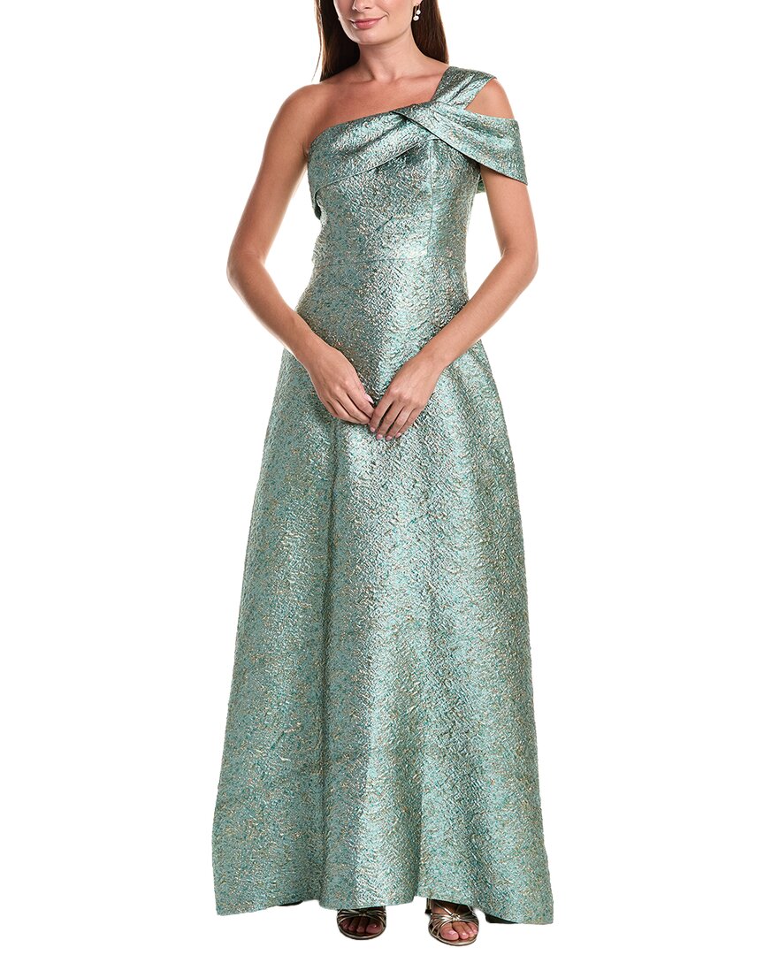 Teri Jon by Rickie Freeman Teri Jon By Rickie Freeman Metallic Jacquard Asymmetrical One-Shoulder Gown