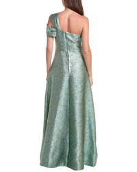 Teri Jon by Rickie Freeman Teri Jon By Rickie Freeman Metallic Jacquard Asymmetrical One-Shoulder Gown