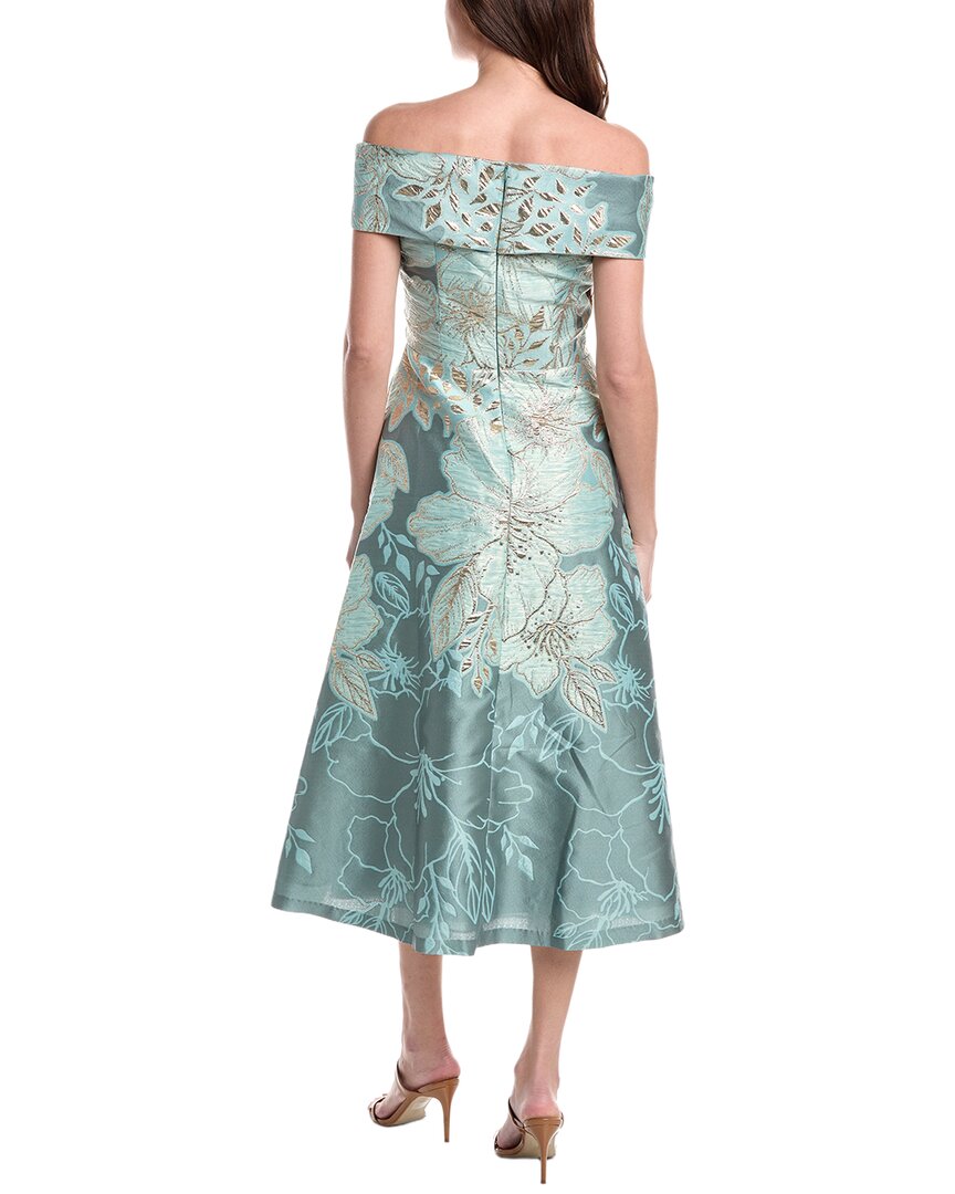 Teri Jon By Rickie Freeman Metallic Jacquard Floral Off Shoulder A-Line Dress