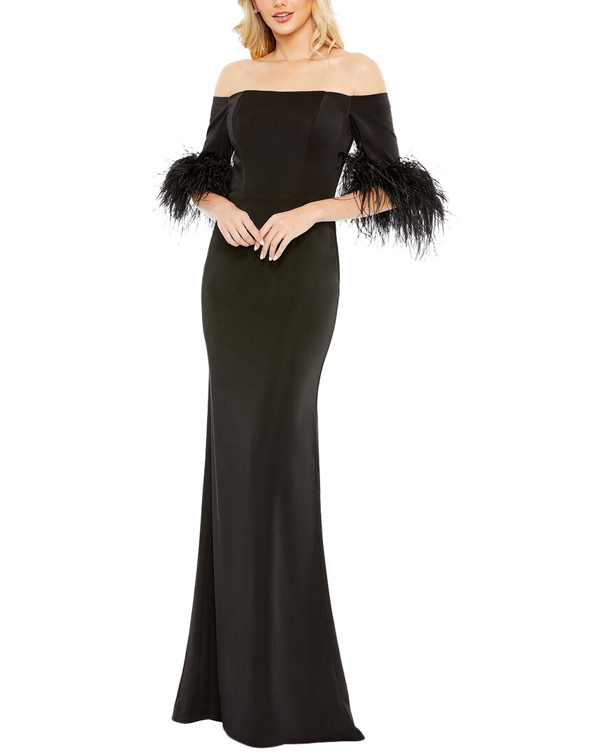 Mac Duggal Feather Trim Column Gown Black