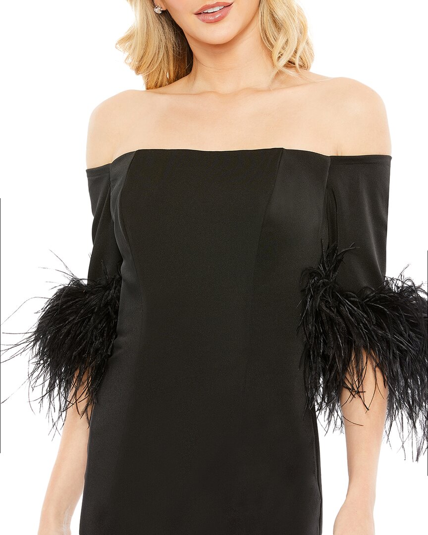 Mac Duggal Feather Trim Column Gown, Black / 6