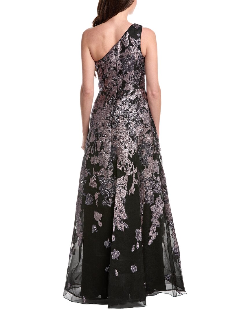 Teri Jon By Rickie Freeman Floral Met Jacquard Pleated One Shoulder Gown