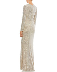 Mac Duggal Sequined Faux Wrap Ruched Gown
