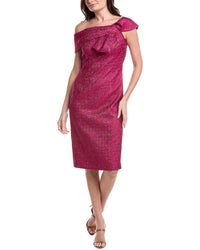 Teri Jon By Rickie Freeman Pebble Jacquard Asymmetrical Bow Shoulder Dress