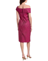 Teri Jon By Rickie Freeman Pebble Jacquard Asymmetrical Bow Shoulder Dress