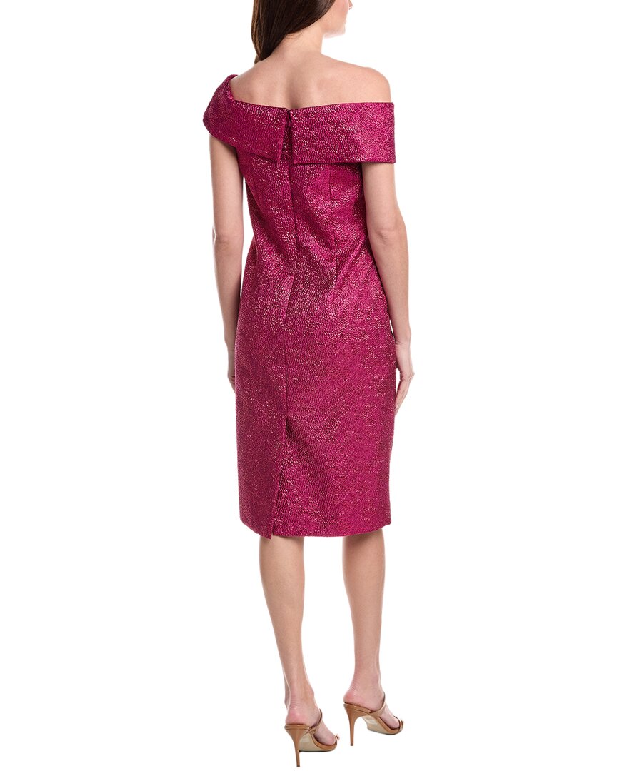 Teri Jon By Rickie Freeman Pebble Jacquard Asymmetrical Bow Shoulder Dress