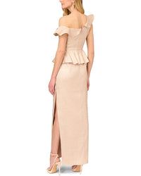 Aidan Mattox Lame Column Gown With Ruffles