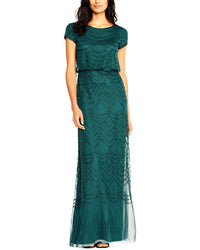 Adrianna Papell Womens Blouson Beaded Long Dress, 4