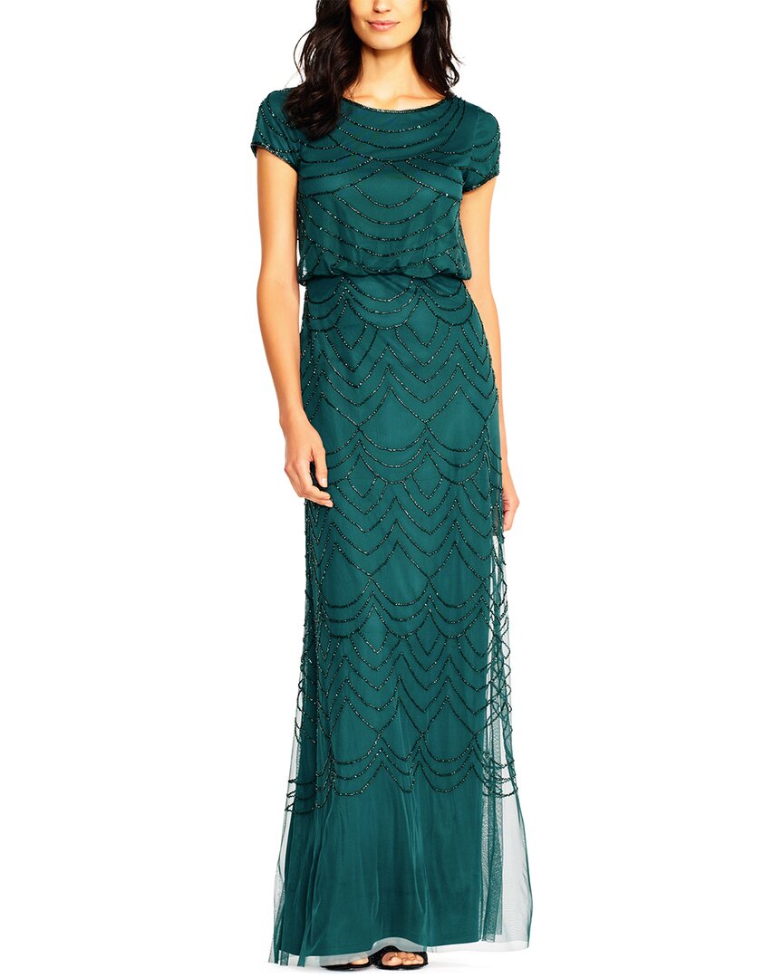 Adrianna Papell Womens Blouson Beaded Long Dress, 4