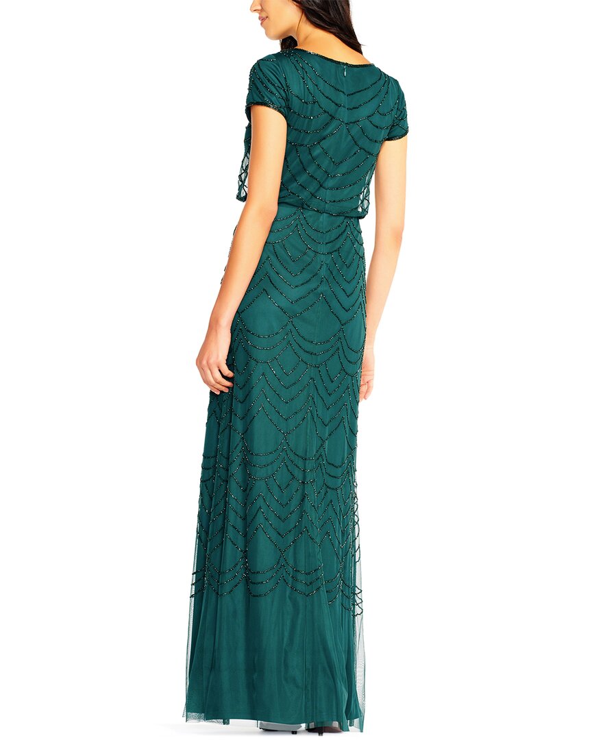 Adrianna Papell Womens Blouson Beaded Long Dress, 4