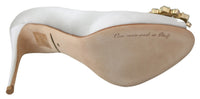 Dolce & Gabbana White Crystals Peep Toe Heels Satin Pumps Women's Shoes