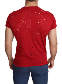 Guess Red Cotton Logo Print Men Casual Top Perforated Men's T-shirt