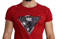 Guess Red Cotton Logo Print Men Casual Top Perforated Men's T-shirt