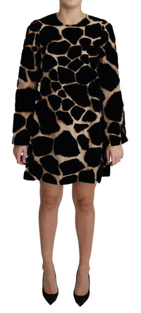 Dolce & Gabbana Black Giraffe Print Shift Mini Women's Dress