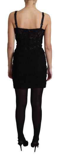 Dolce & Gabbana Black Lace Up Floral Corset Bustier Mini Women's Dress