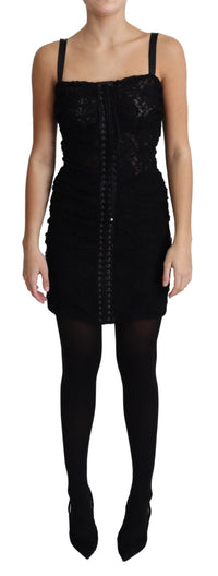 Dolce & Gabbana Black Lace Up Floral Corset Bustier Mini Women's Dress
