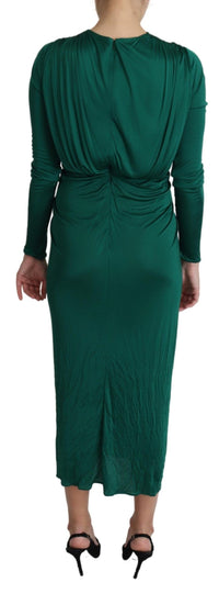 Dolce & Gabbana Green Fitted Silhouette Midi Viscose Women's Dress