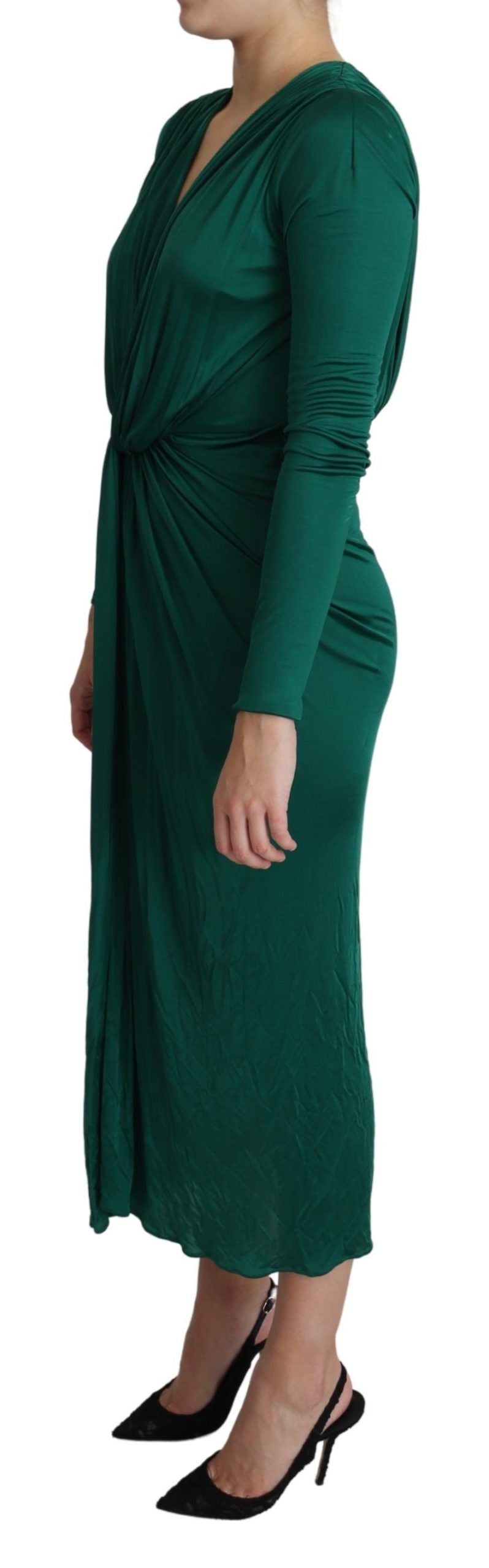 Dolce & Gabbana Green Fitted Silhouette Midi Viscose Women's Dress