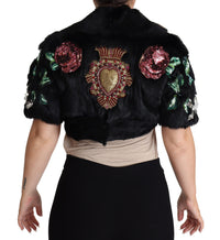 Dolce & Gabbana Dolce & Gabbana Black Rabbit Fur Crystals Sequin Women's Coat