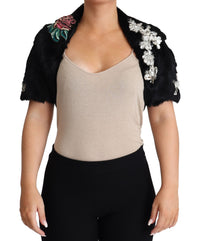Dolce & Gabbana Dolce & Gabbana Black Rabbit Fur Crystals Sequin Women's Coat