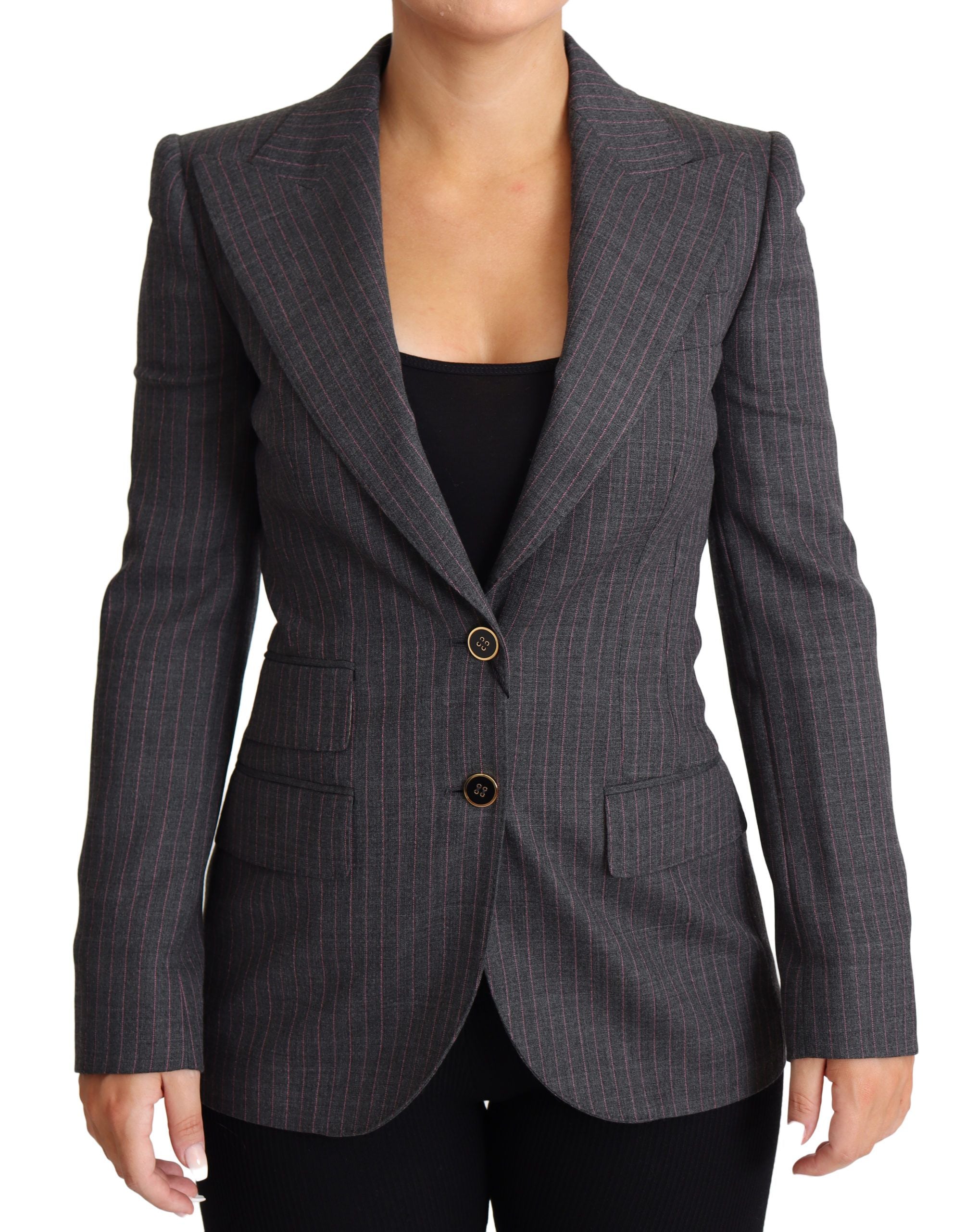 Dolce & Gabbana Dolce & Gabbana Gray Single Breasted Fitted Blazer Wool Women's Jacket