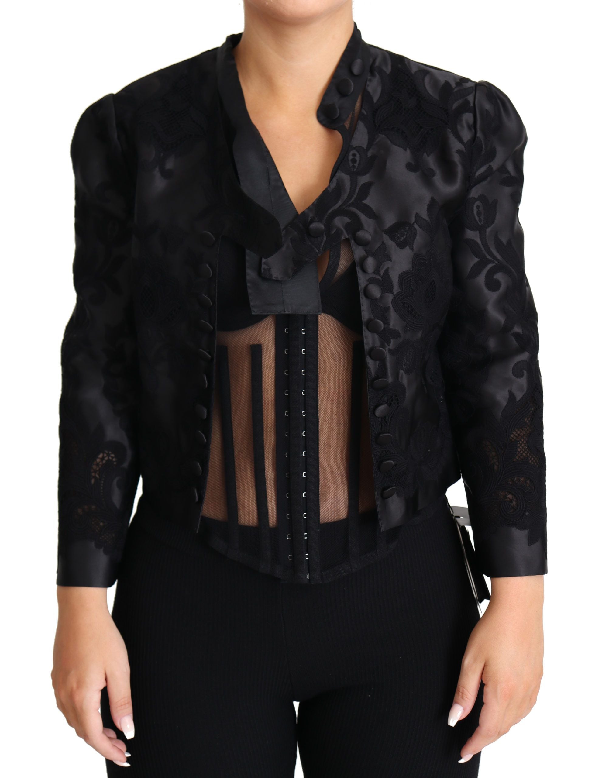 Dolce & Gabbana Dolce & Gabbana Black Lace Sheer Corset Organza Silk Women's Jacket
