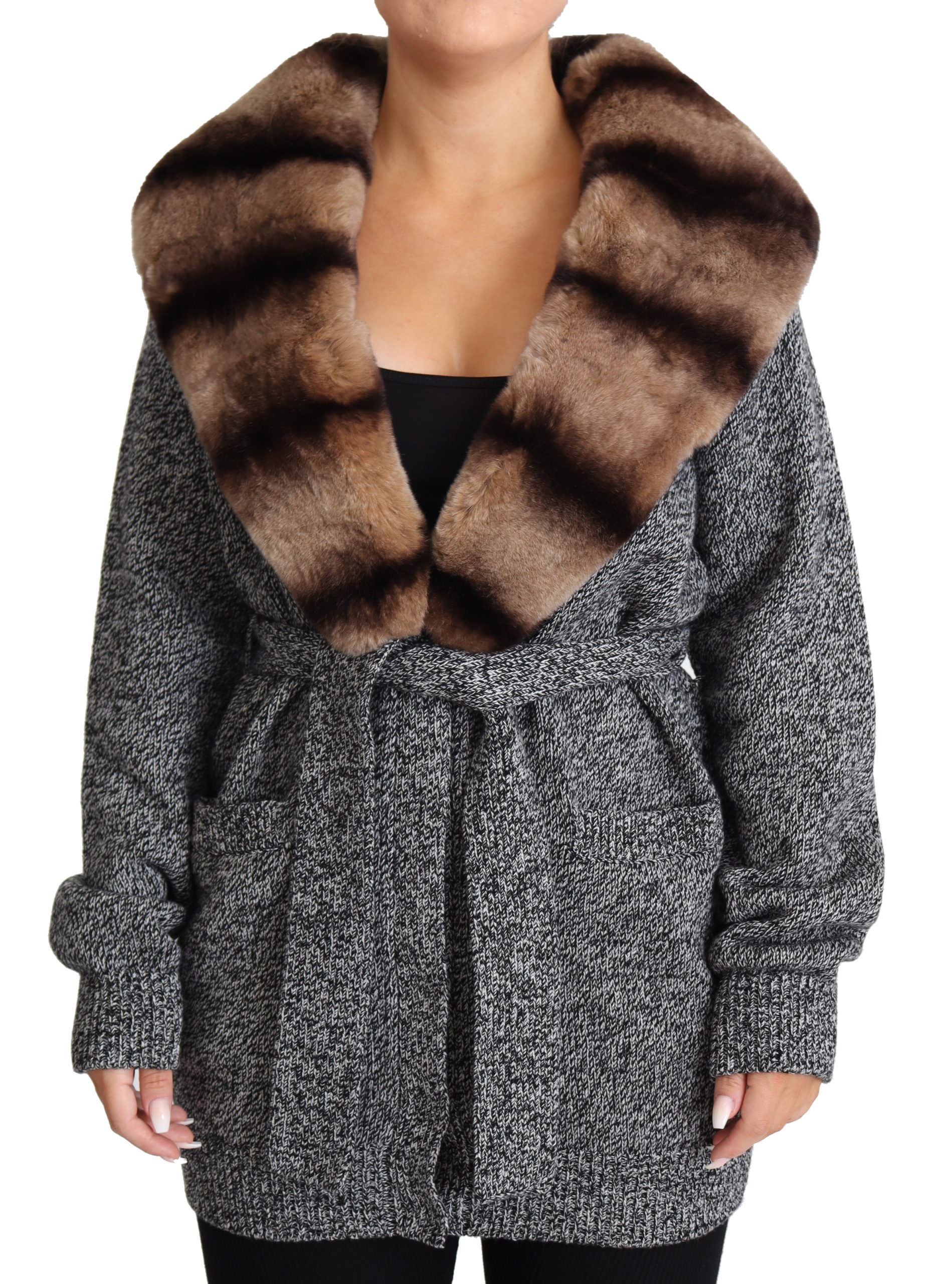 Dolce & Gabbana Dolce & Gabbana Gray Cardigan Fur Coat Cashmere Women's Jacket