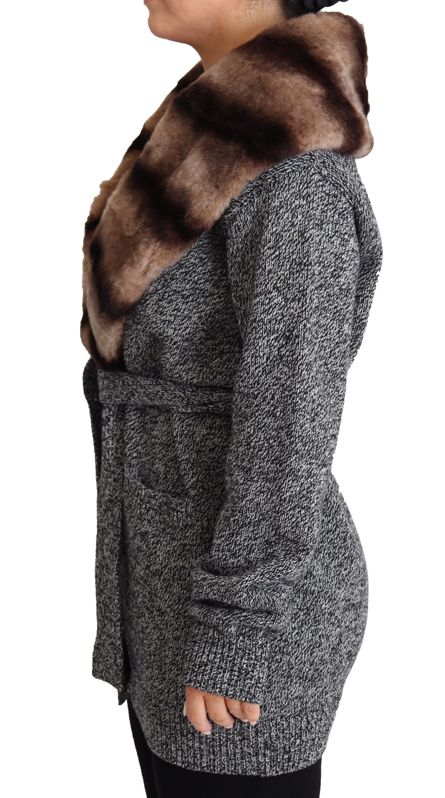 Dolce & Gabbana Dolce & Gabbana Gray Cardigan Fur Coat Cashmere Women's Jacket