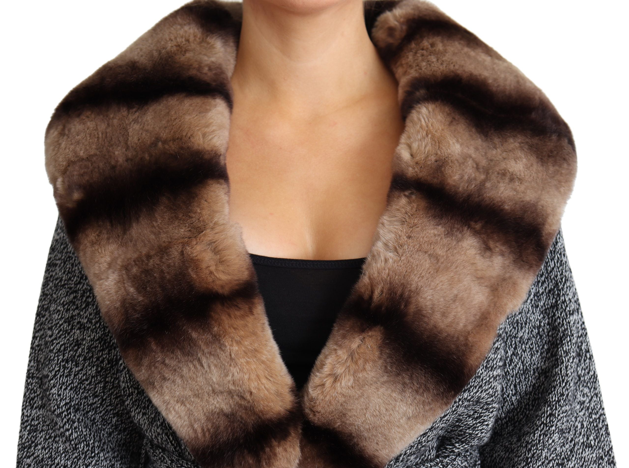 Dolce & Gabbana Dolce & Gabbana Gray Cardigan Fur Coat Cashmere Women's Jacket