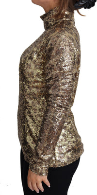 Dolce & Gabbana Brown Leopard Fit Turtleneck Sequin Women's Sweater