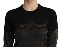 Dolce & Gabbana Black Shiny Lurex Lace Insert Pullover Women's Top