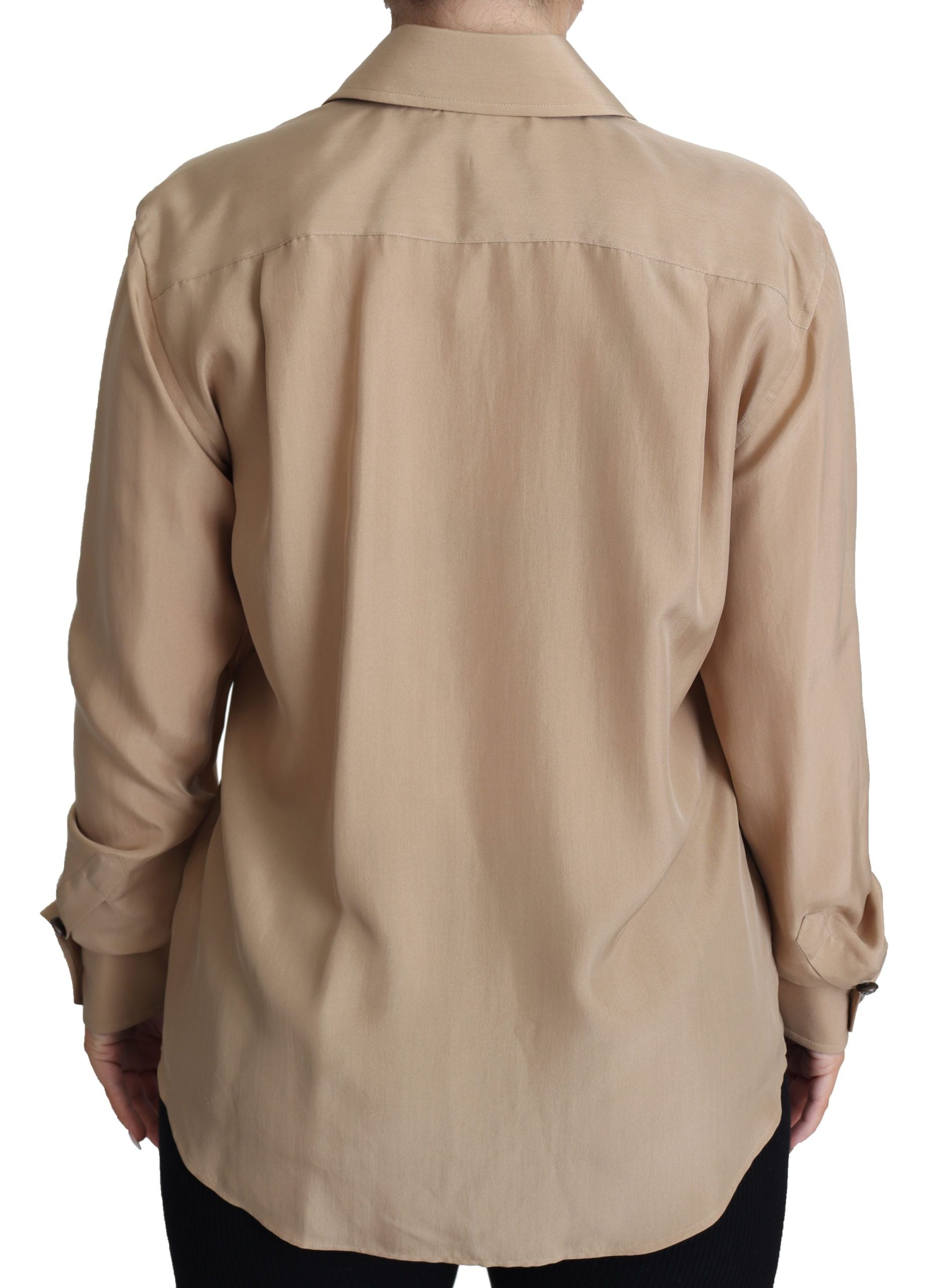 Dolce & Gabbana Beige Silk Shirt Decorative Buttons Women's Top