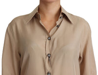 Dolce & Gabbana Beige Silk Shirt Decorative Buttons Women's Top