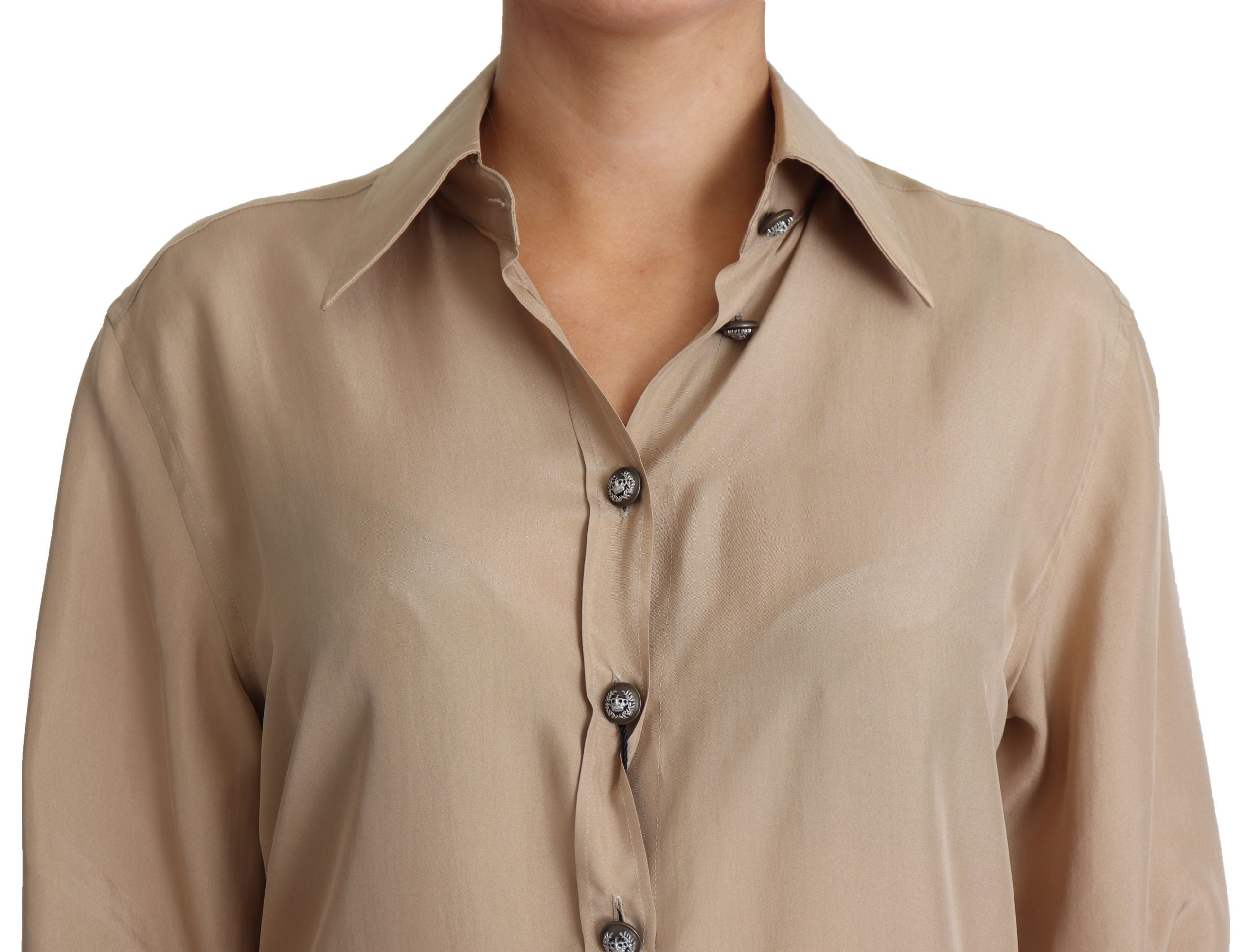 Dolce & Gabbana Beige Silk Shirt Decorative Buttons Women's Top
