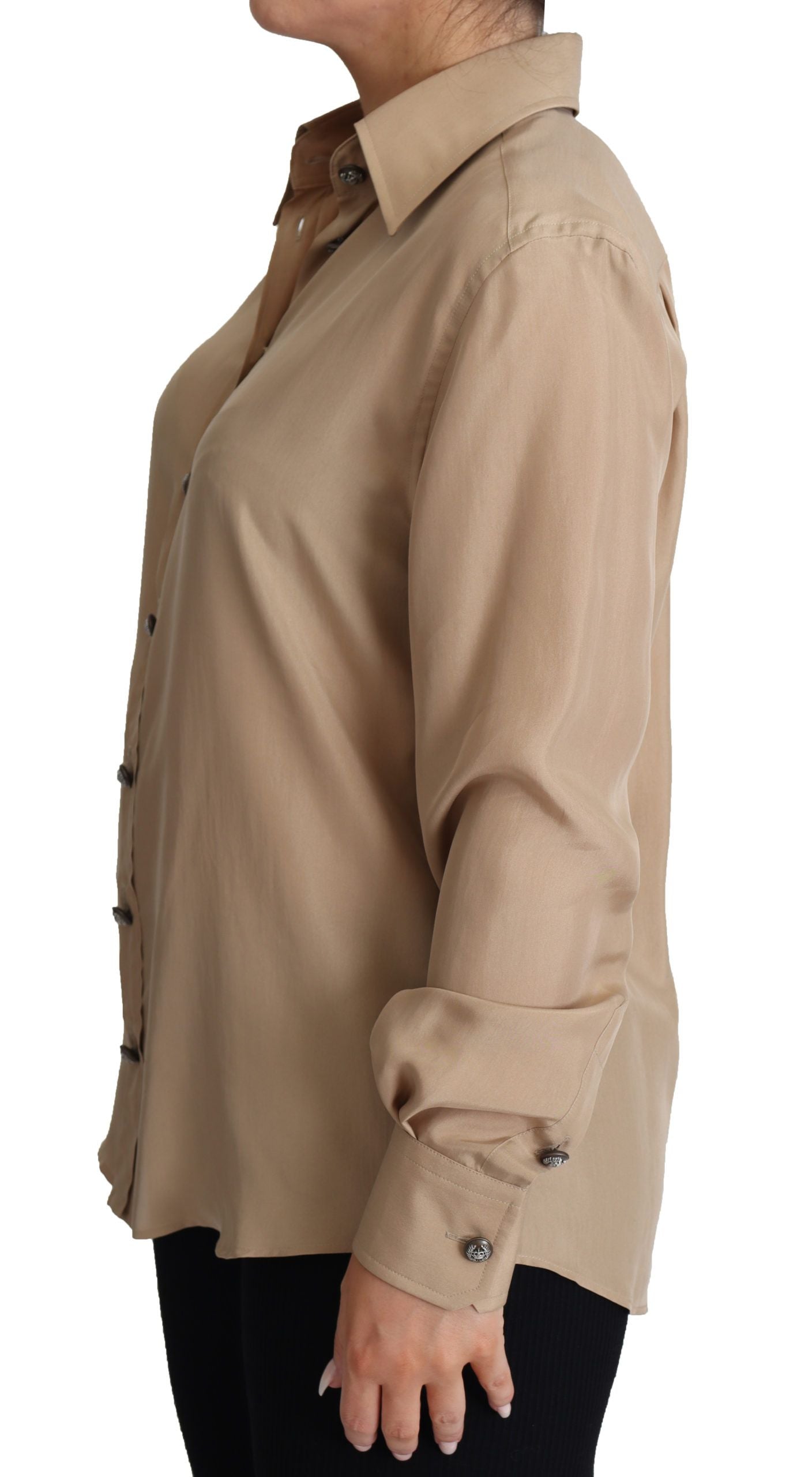 Dolce & Gabbana Beige Silk Shirt Decorative Buttons Women's Top