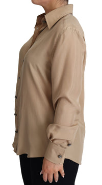Dolce & Gabbana Beige Silk Shirt Decorative Buttons Women's Top