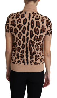 Dolce & Gabbana Beige Leopard Print Virgin Wool Turtleneck Women's Top