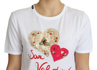 Dolce & Gabbana White San Valentino Heart Crystals T-shirt Women's Top