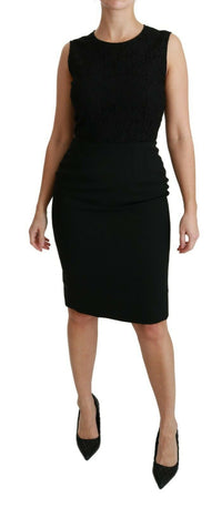 Dolce & Gabbana Black Floral Lace Sheath Gown Women's Dress