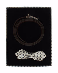 Dolce & Gabbana Dolce & Gabbana White Silk Bowtie Leather Men Belt Gift Men's Box