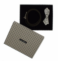 Dolce & Gabbana Dolce & Gabbana White Silk Bowtie Leather Men Belt Gift Men's Box