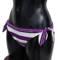 Dolce & Gabbana Purple White Stripes Beachwear Bikini Women's Bottom