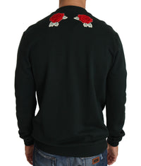 Dolce & Gabbana Green Crystal Heart Roses Gun Men's Sweater