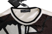 Dolce & Gabbana White Jazz Sequined Guitar Pullover Top Men's Sweater