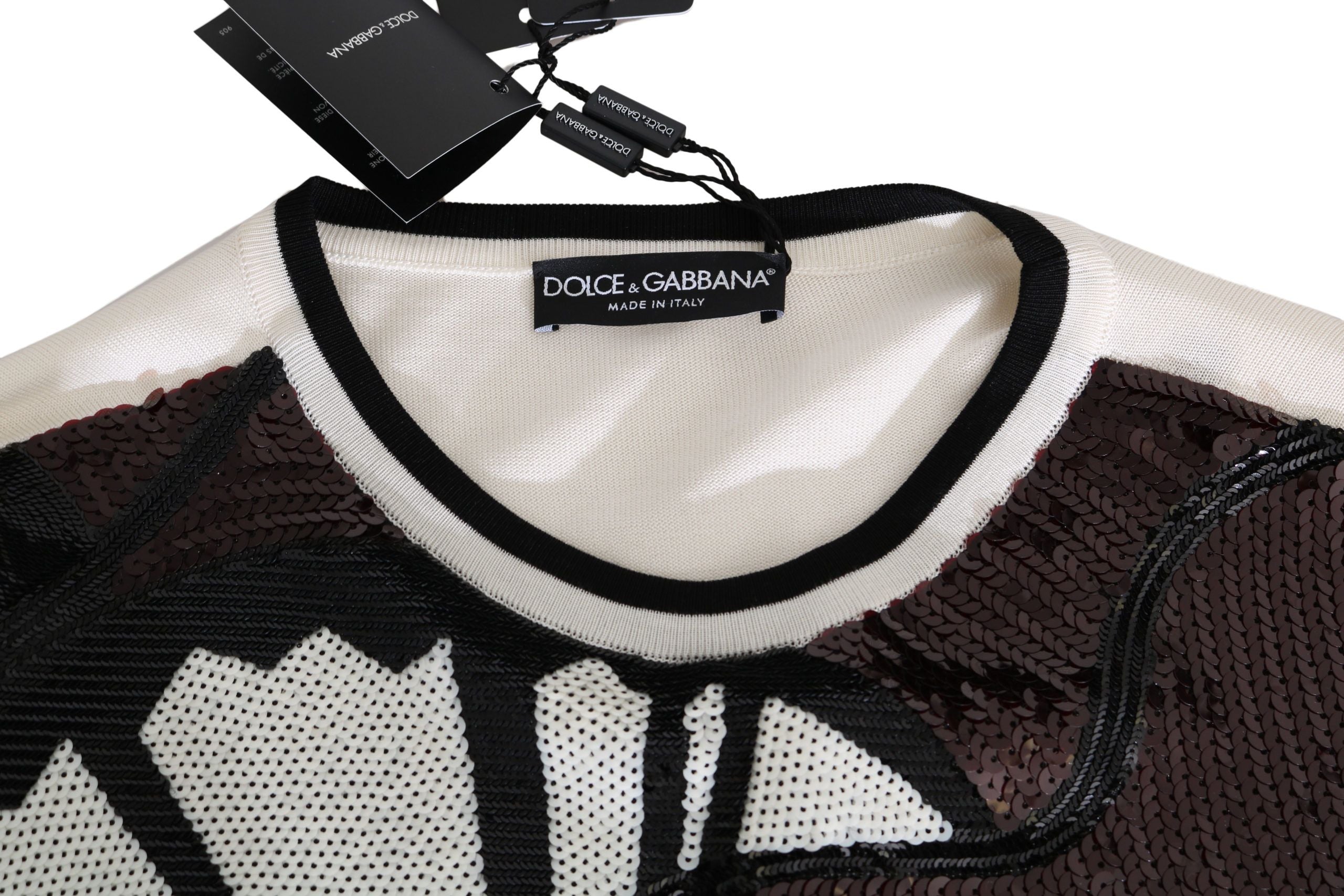 Dolce & Gabbana White Jazz Sequined Guitar Pullover Top Men's Sweater