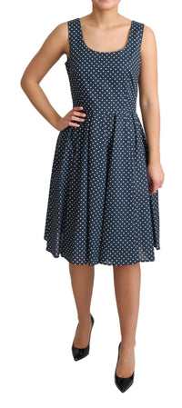 Dolce & Gabbana Blue Dotted Cotton A-Line Gown Women's Dress