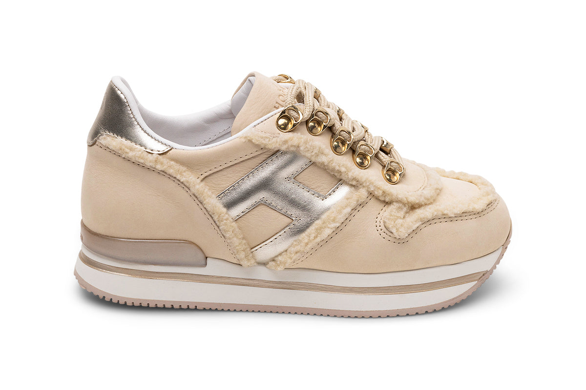 Hogan Metallic-Trimmed Shearling Sneakers
