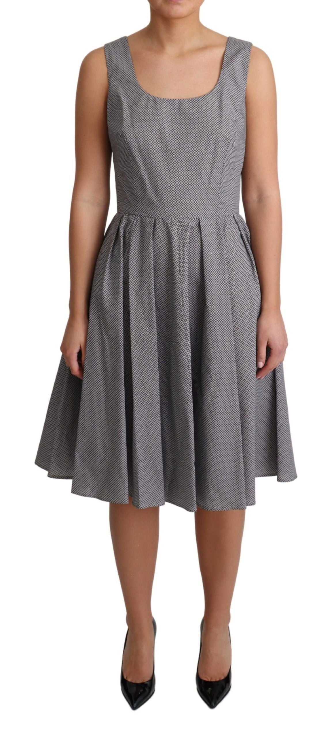 Dolce & Gabbana Blue Beige Geometric Cotton A-Line Women's Dress
