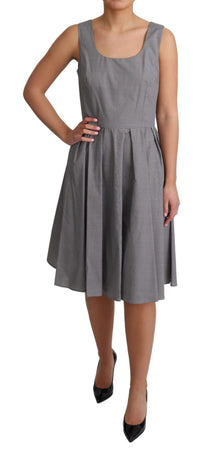 Dolce & Gabbana Blue Beige Geometric Cotton A-Line Women's Dress