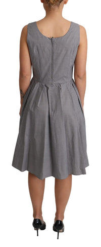 Dolce & Gabbana Blue Beige Geometric Cotton A-Line Women's Dress